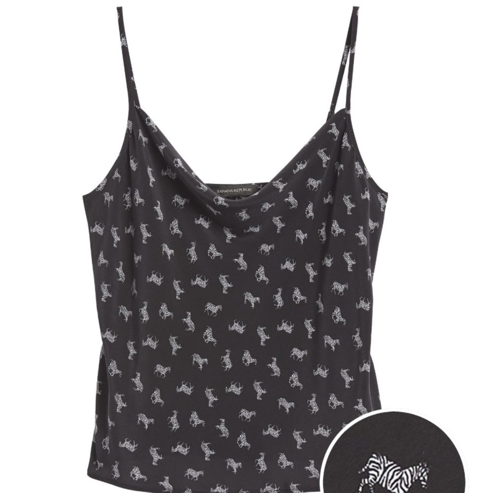 Zebra Print Silk Cowl-Neck Camisole